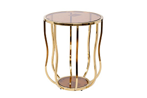 13RXET4036-GOLD Стол журнальный стекло коричн./золото d50*60см